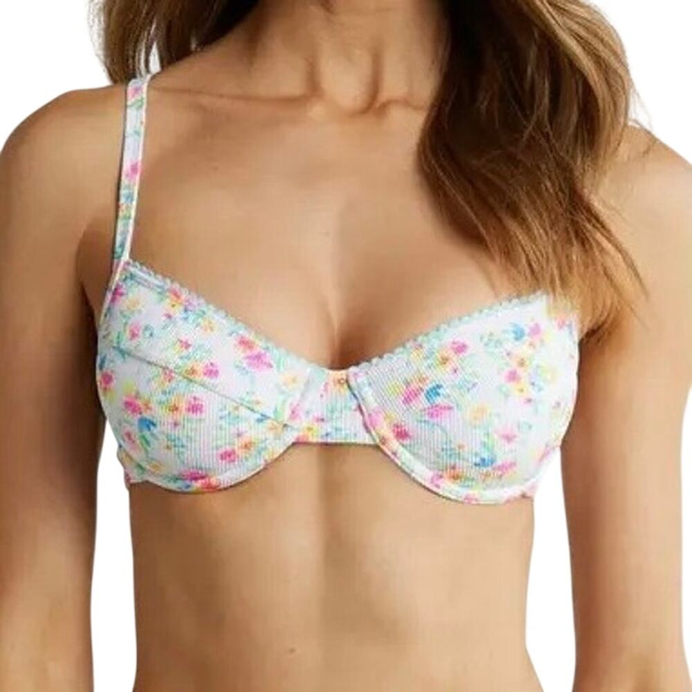 Kulani Kinis Ditzy Floral Ribbed Underwire Swim Bikini Top Size S